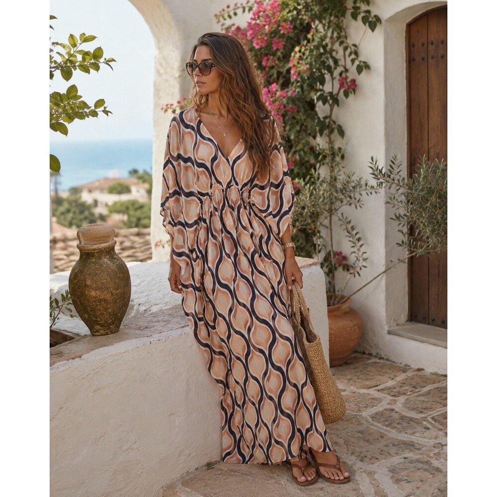 Free People Groovy Baby Maxi Kaftan One Size NWT Rayon Boho Resort Dress